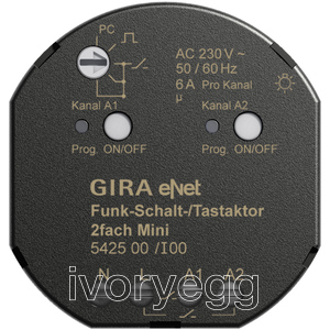 eNet wireless switching actuator or momentary-contact actuator, 2-gang Mini