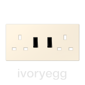 Le Corbusier LS Range double socket centre plate, switched, blanc ivoire