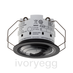 KNX presence detector mini with temp, Standard, Secure, IP 44, 3m, dark lens, black