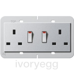 British Standard Switched Double Mains Socket in Colour Aluminium