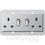 British Standard Switched Double Mains Socket in Colour Aluminium
