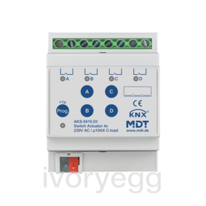 Switch Actuator 4-fold, 4SU MDRC, 10 A, 230 V AC, C-load, standard, 140 _F