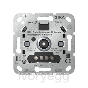 DALI flush-mounted rotary dimming insert with integrated power supply unit