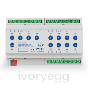 KNX Switch Actuator 12-channel, 8 SU 10A, 230VAC, C-load, standard, 140 μF, Secure