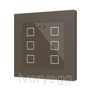 Flat RGB 55 X6. Glass capacitive push button 55x55 - 6 buttons - Mocha